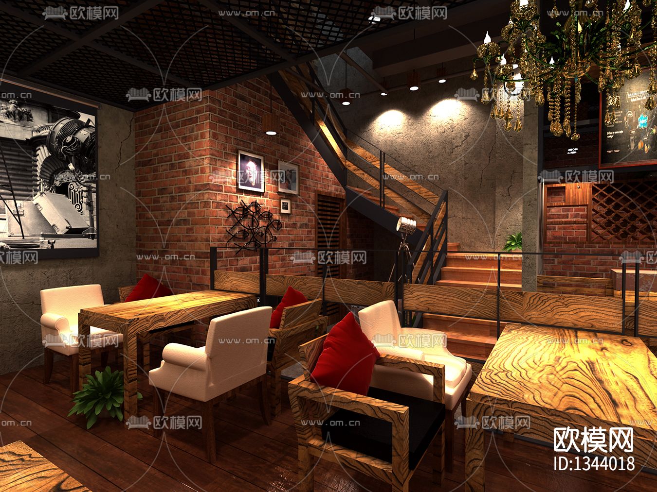 咖啡厅cad施工图下载（渲染图3）