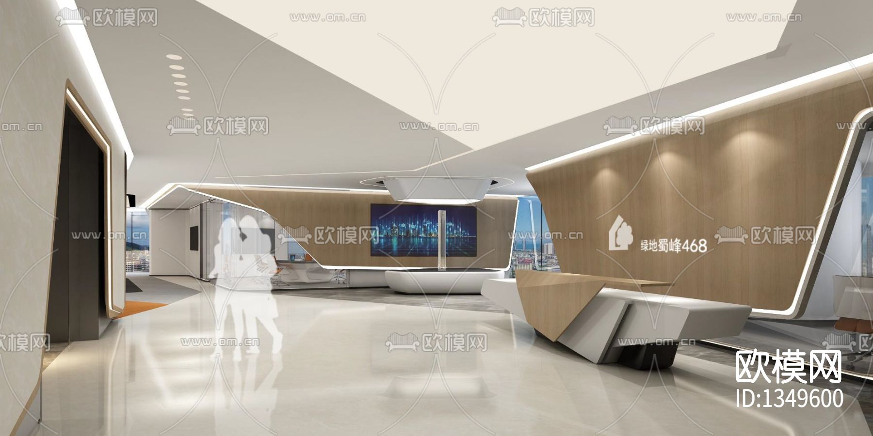 成都绿地中心大堂办公室cad施工图下载（渲染图1）