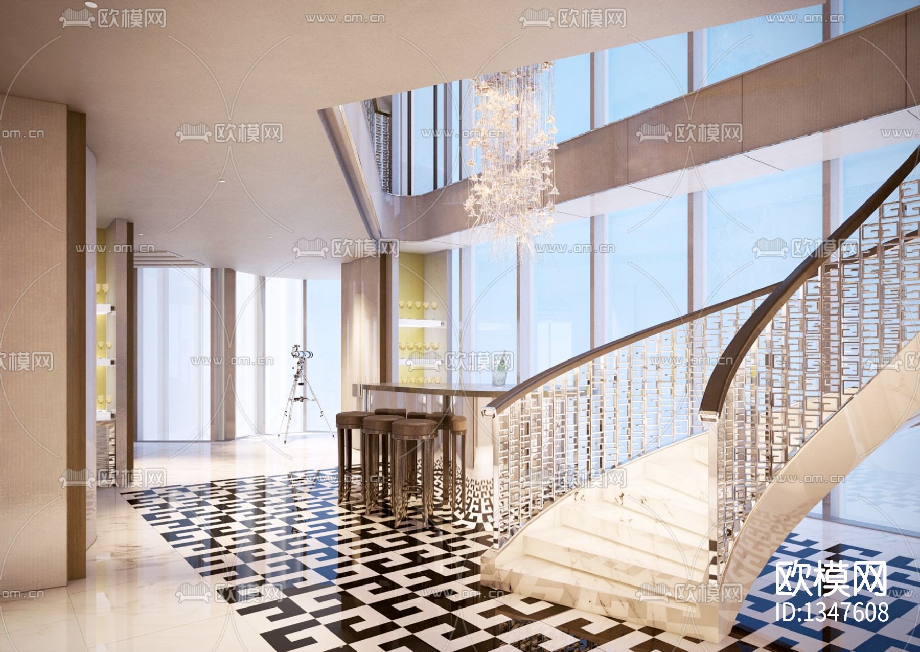 北京三里屯一号复式公寓cad施工图下载（渲染图4）