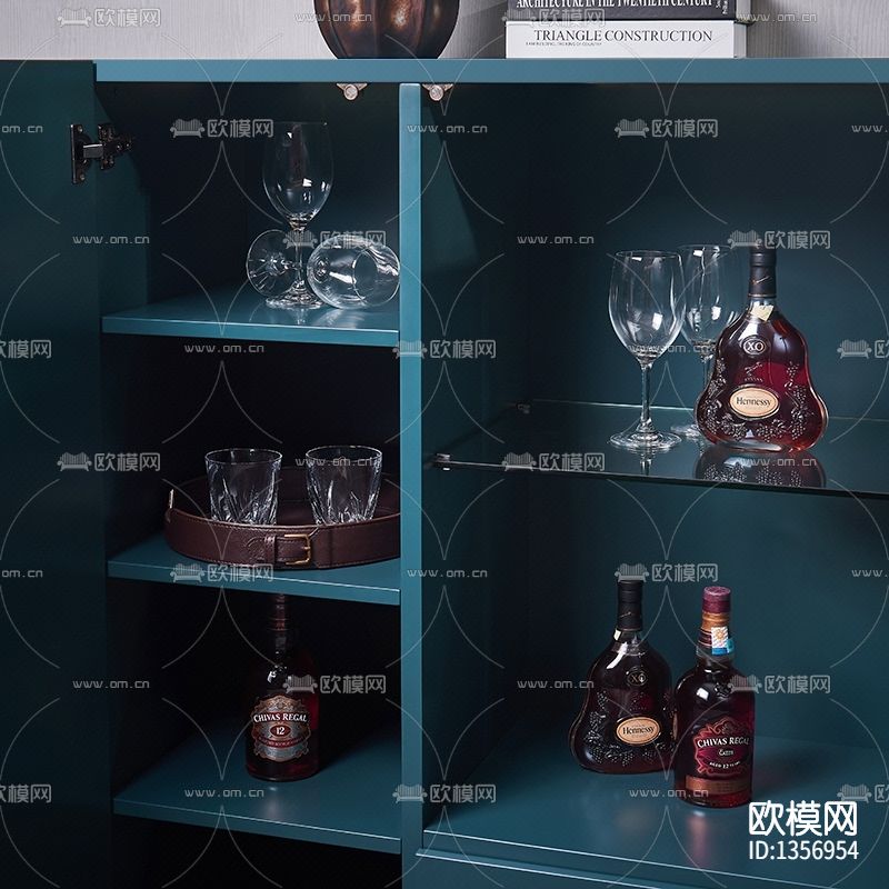 现代极简浅蓝色实木储物柜下载（渲染图4）