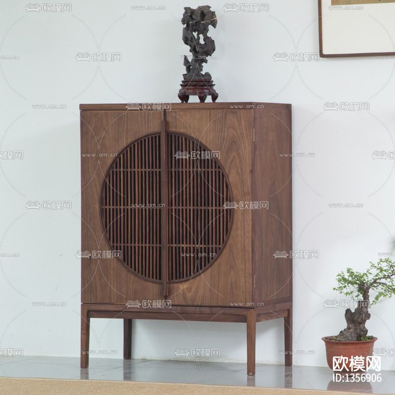 新中式禅意实木储物柜下载（渲染图2）