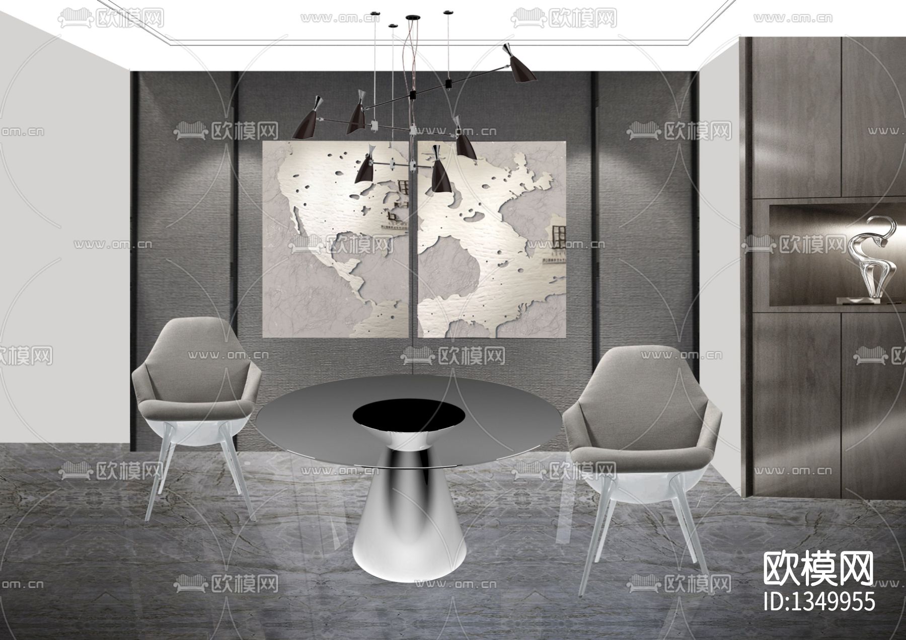 样板间设计cad施工图下载（渲染图3）