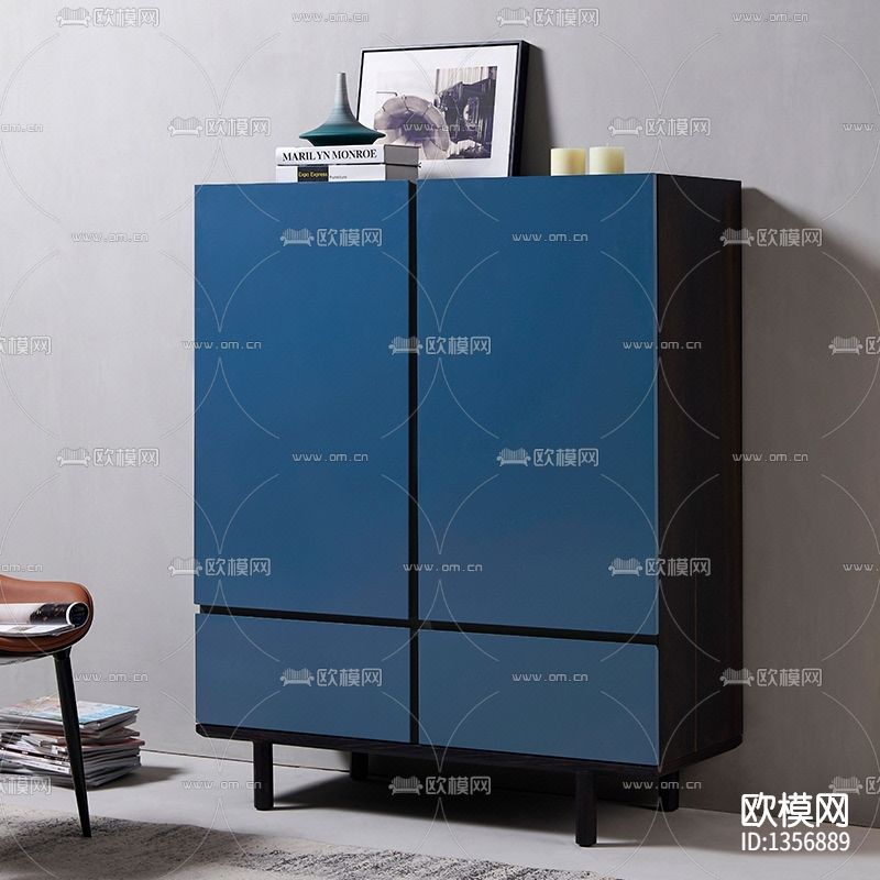 现代极简创意实木储物柜下载（渲染图2）