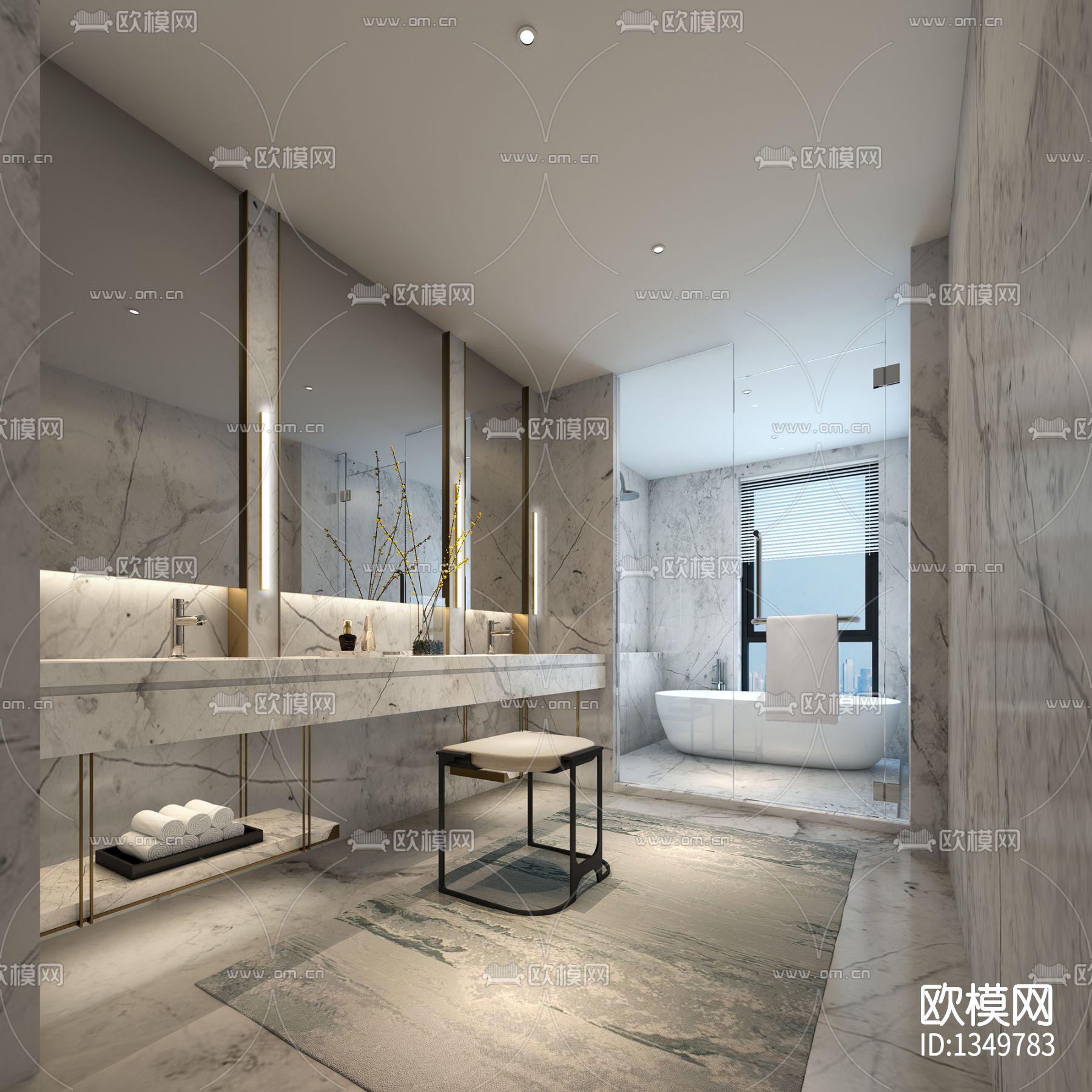 武汉天地云廷大平层私宅cad施工图下载（渲染图8）