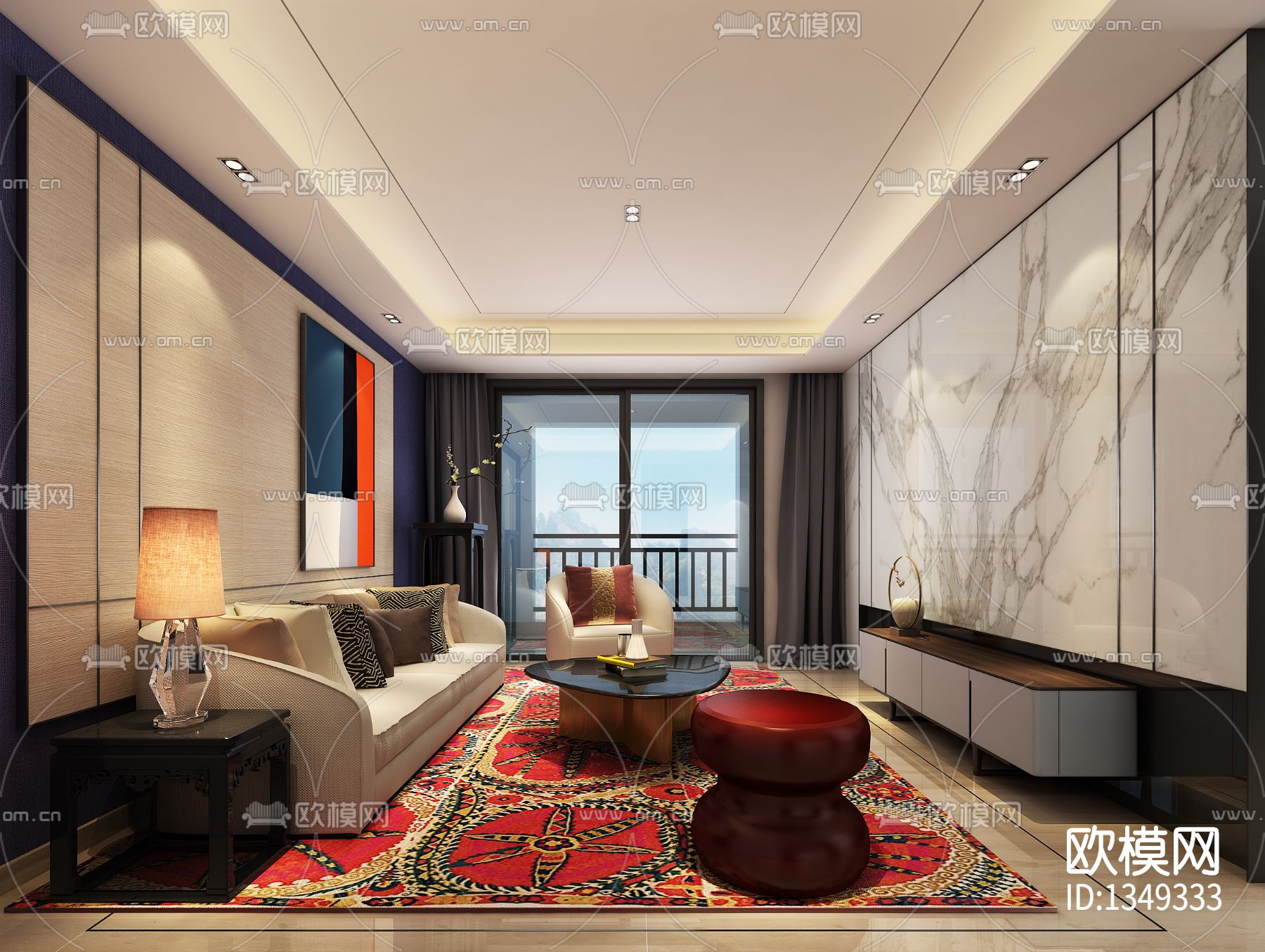 银河湾三期混搭风格样板房cad施工图下载（渲染图2）