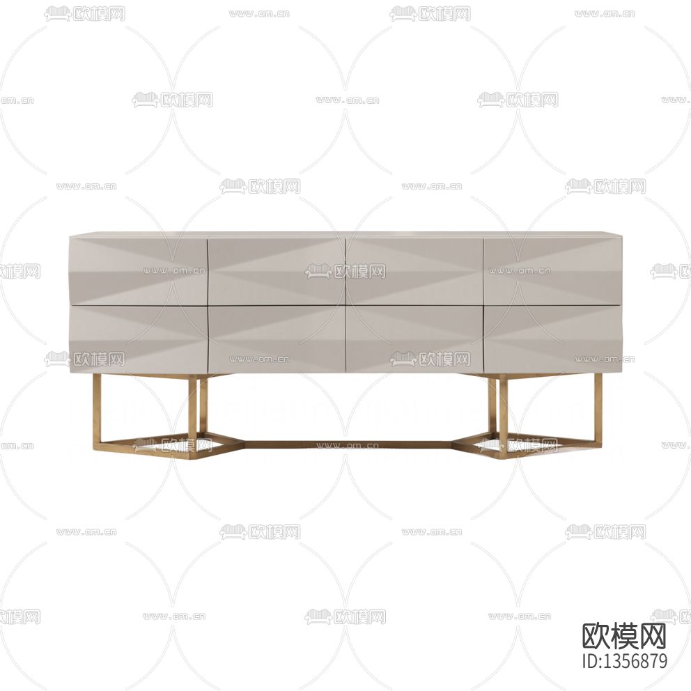 现代轻奢几何实木不锈钢边柜下载（渲染图2）