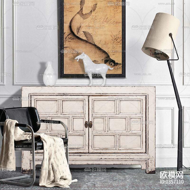 美式复古做旧实木储物柜下载（渲染图2）