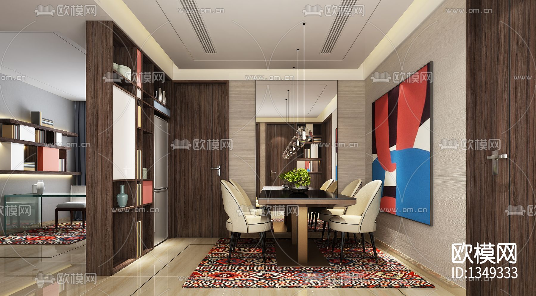 银河湾三期混搭风格样板房cad施工图下载（渲染图1）