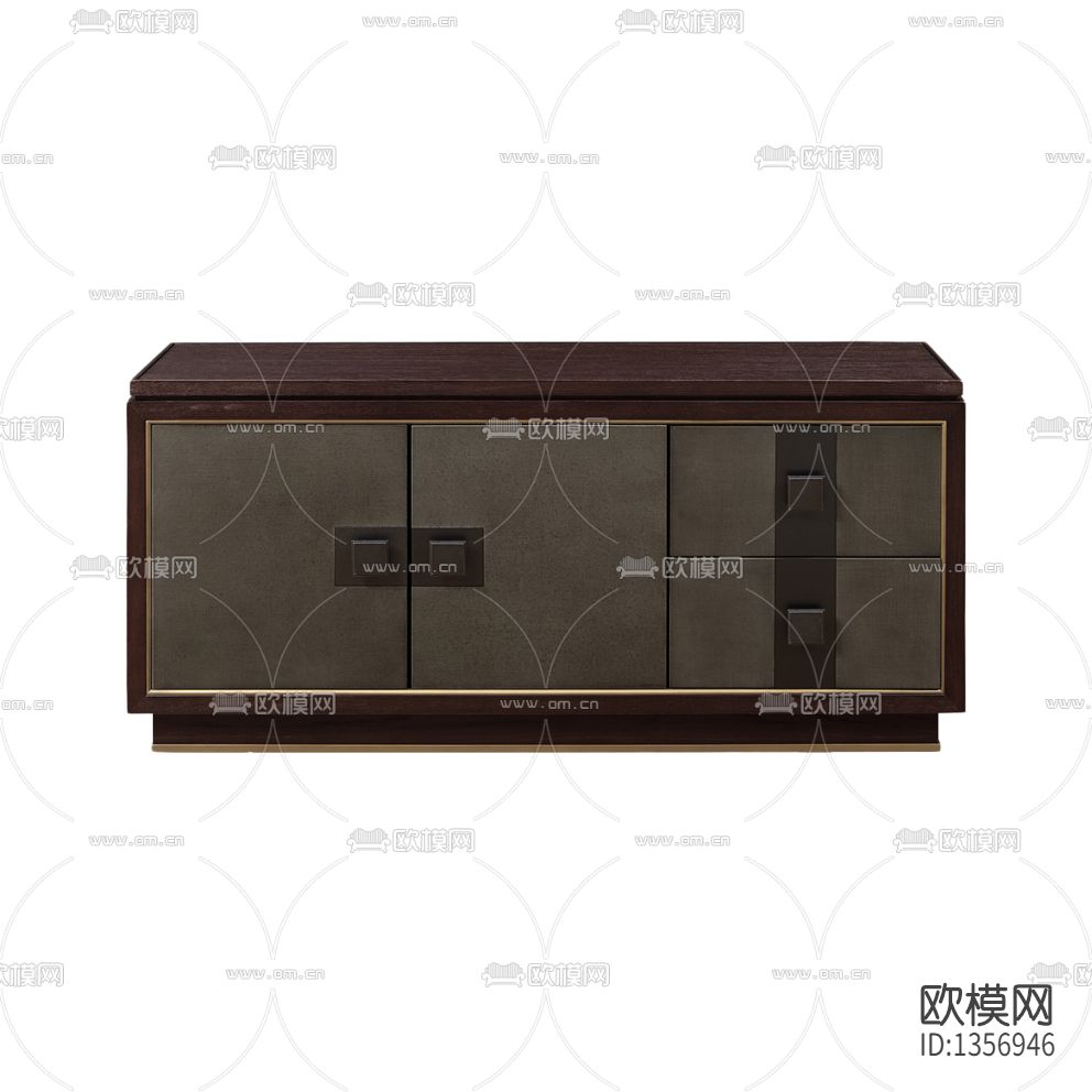 新中式做旧实木不锈钢储物柜下载（渲染图2）