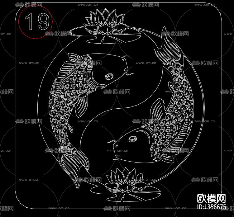鲤鱼锦鲤cad图库下载（渲染图2）