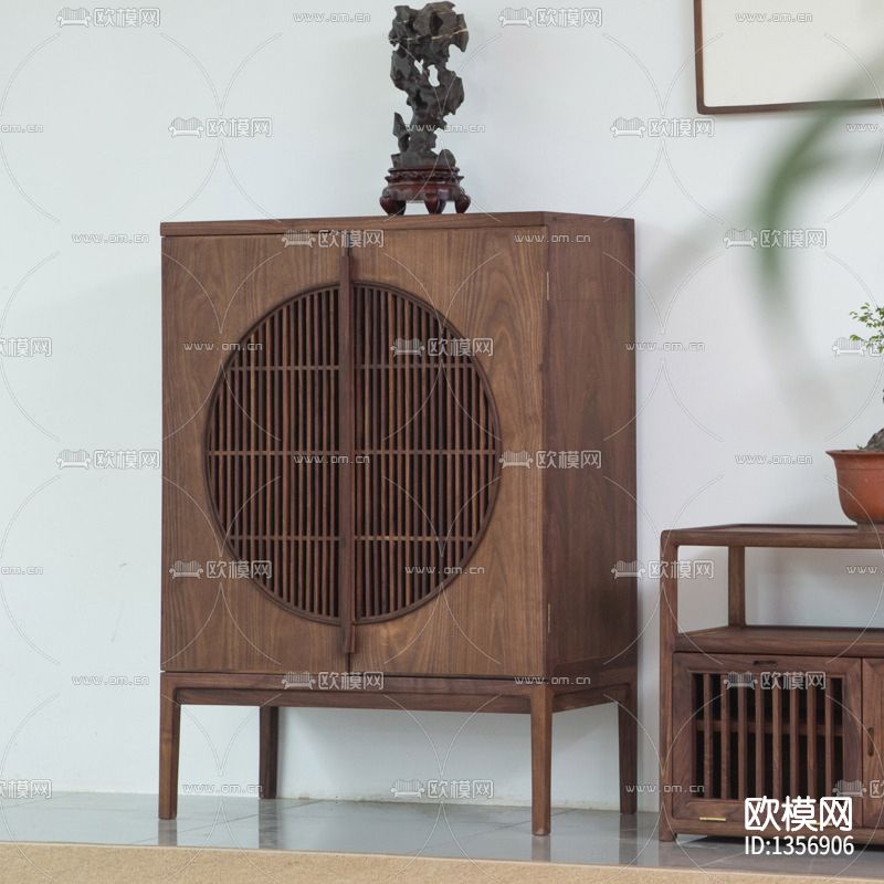 新中式禅意实木储物柜下载（渲染图4）