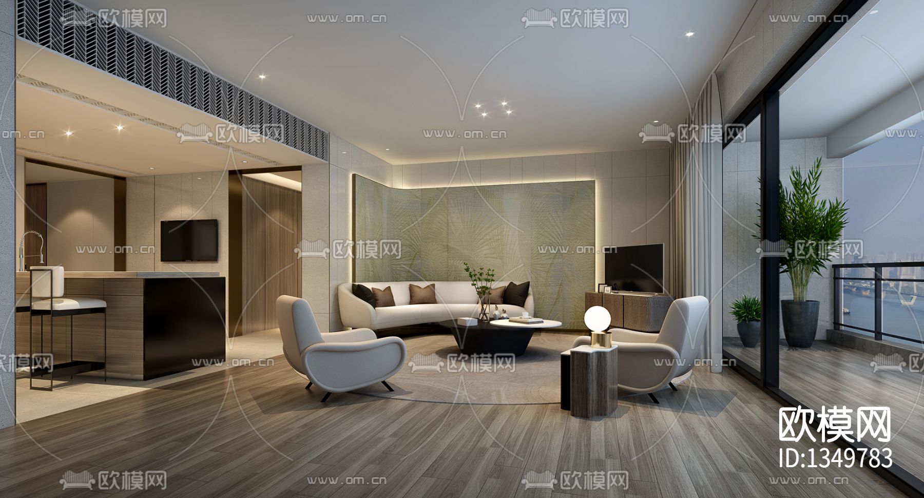 武汉天地云廷大平层私宅cad施工图下载（渲染图6）