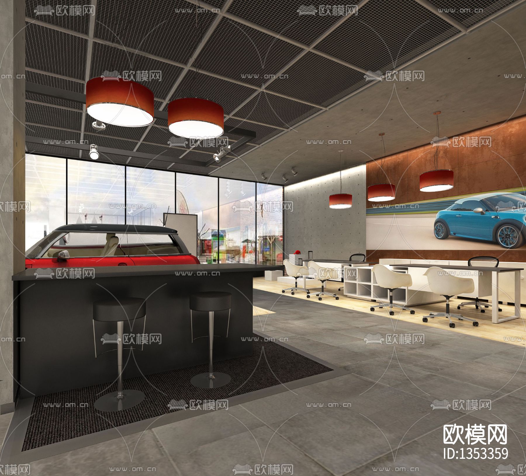 汽车展厅CAD施工图下载（渲染图7）