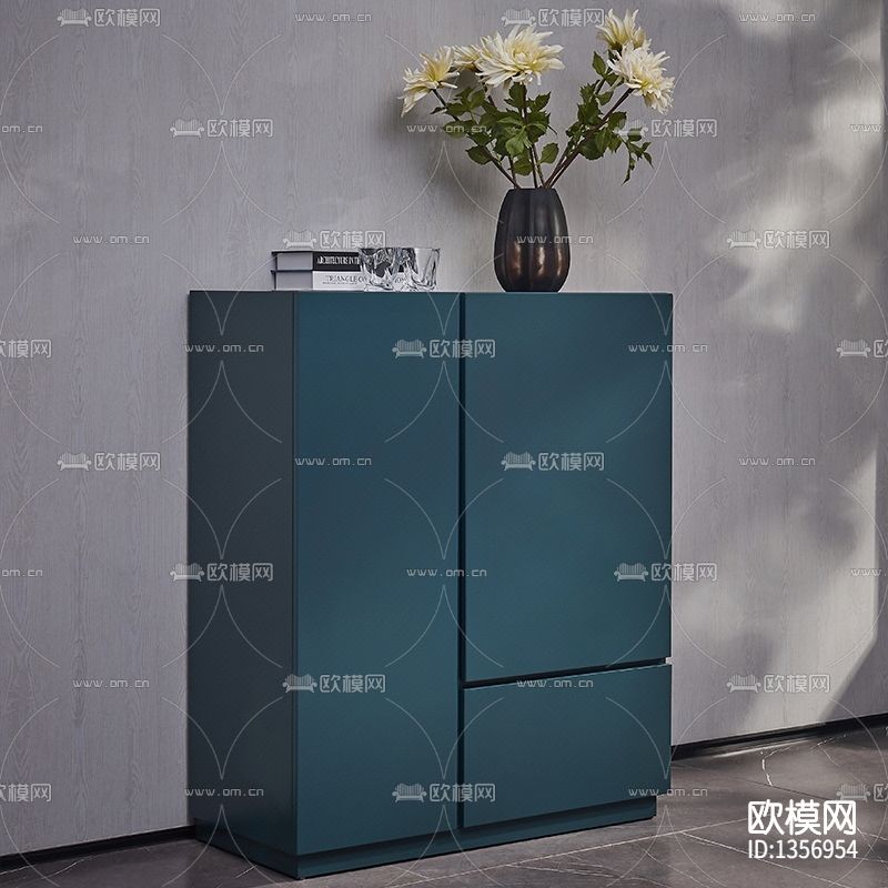 现代极简浅蓝色实木储物柜下载（渲染图2）