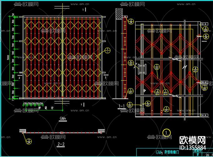 各种型号铁栅门卷帘门节点大样下载（渲染图2）