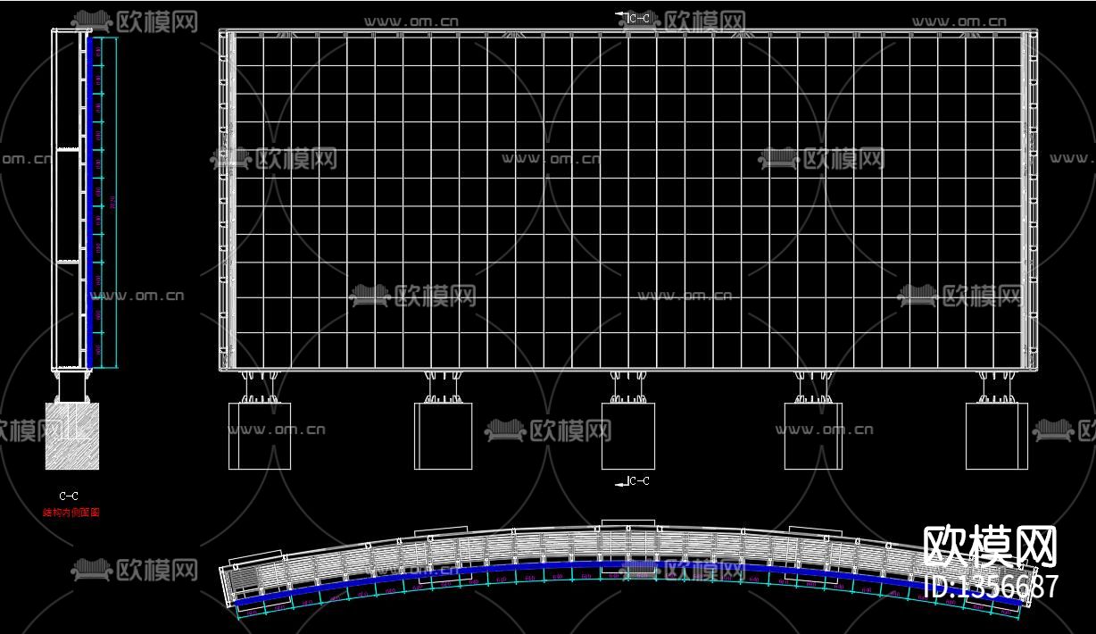 LED显示屏钢结构cad施工图下载（渲染图5）