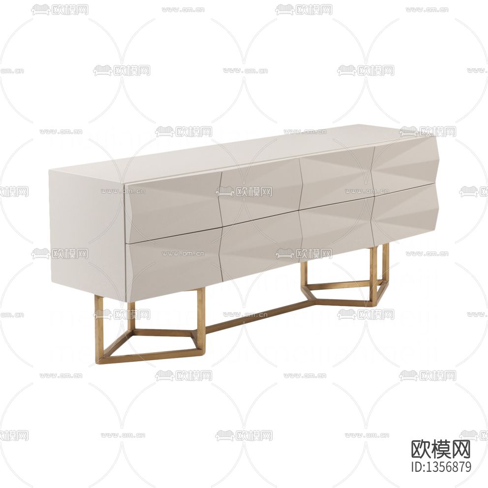 现代轻奢几何实木不锈钢边柜下载（渲染图1）