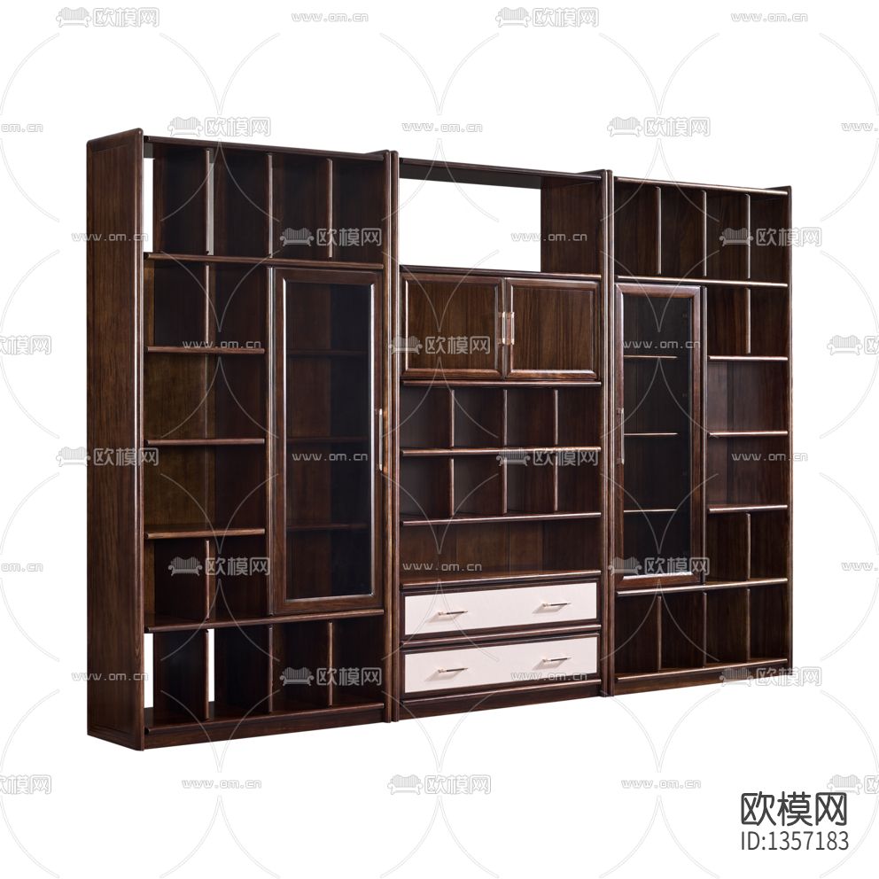 新中式简约实木玻璃书柜