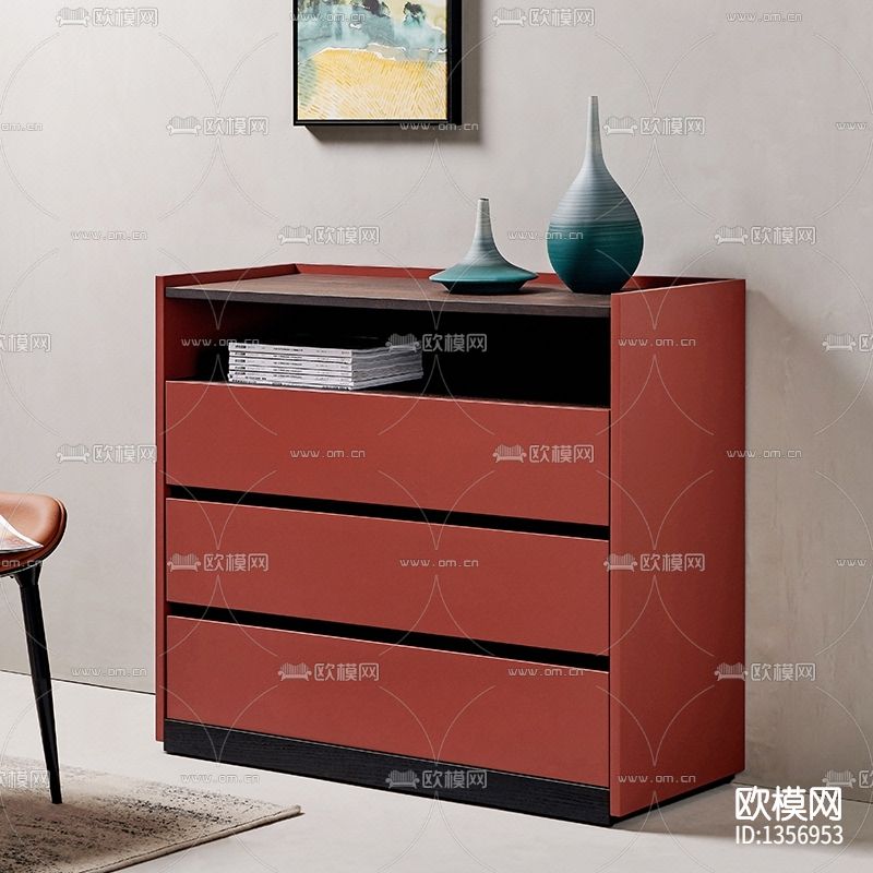 现代极简创意实木储物柜下载（渲染图2）