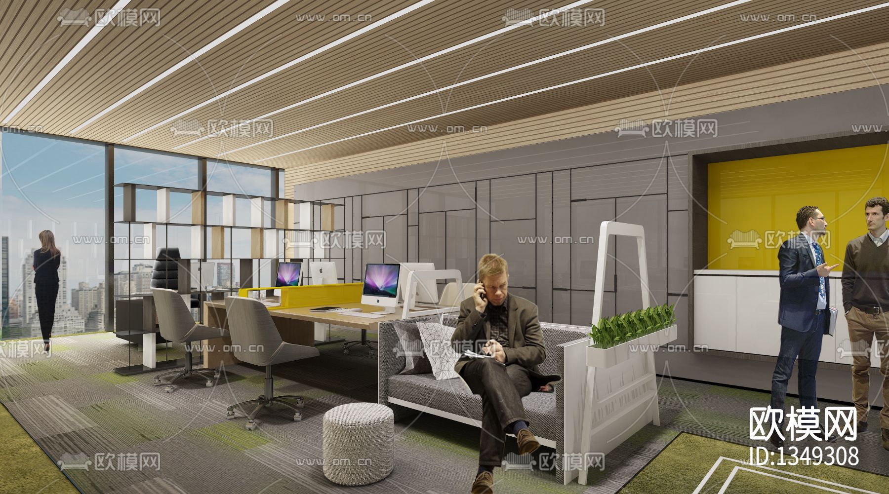 旭辉广场科创办公样板房cad施工图下载（渲染图3）