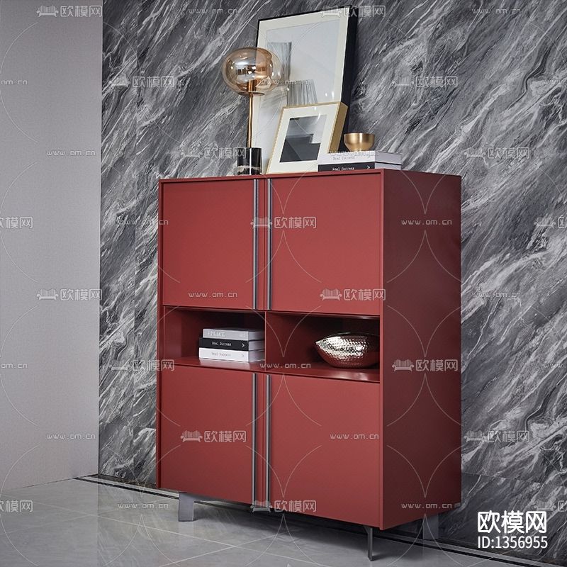 现代极简实木不锈钢储物柜