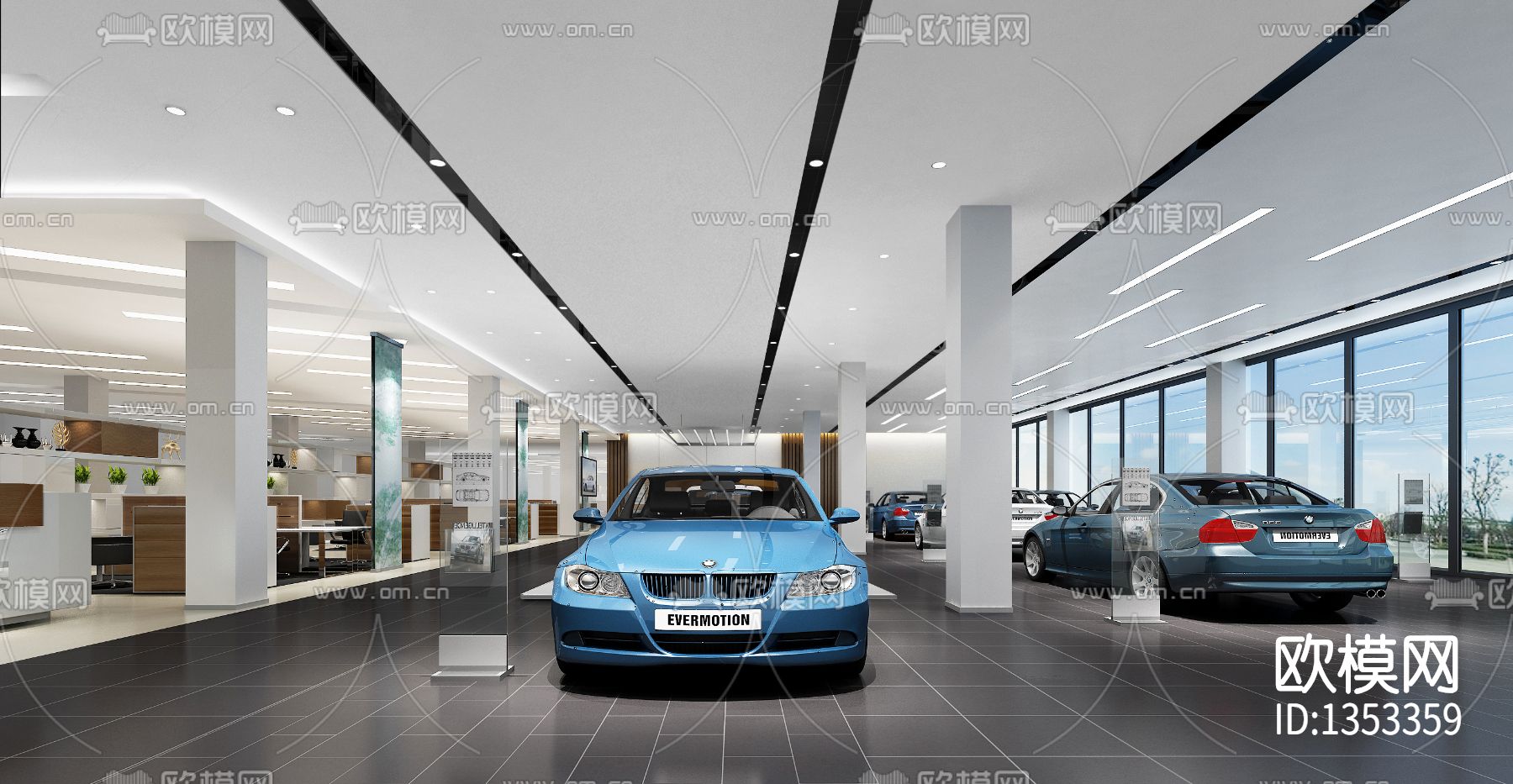 汽车展厅CAD施工图下载（渲染图1）