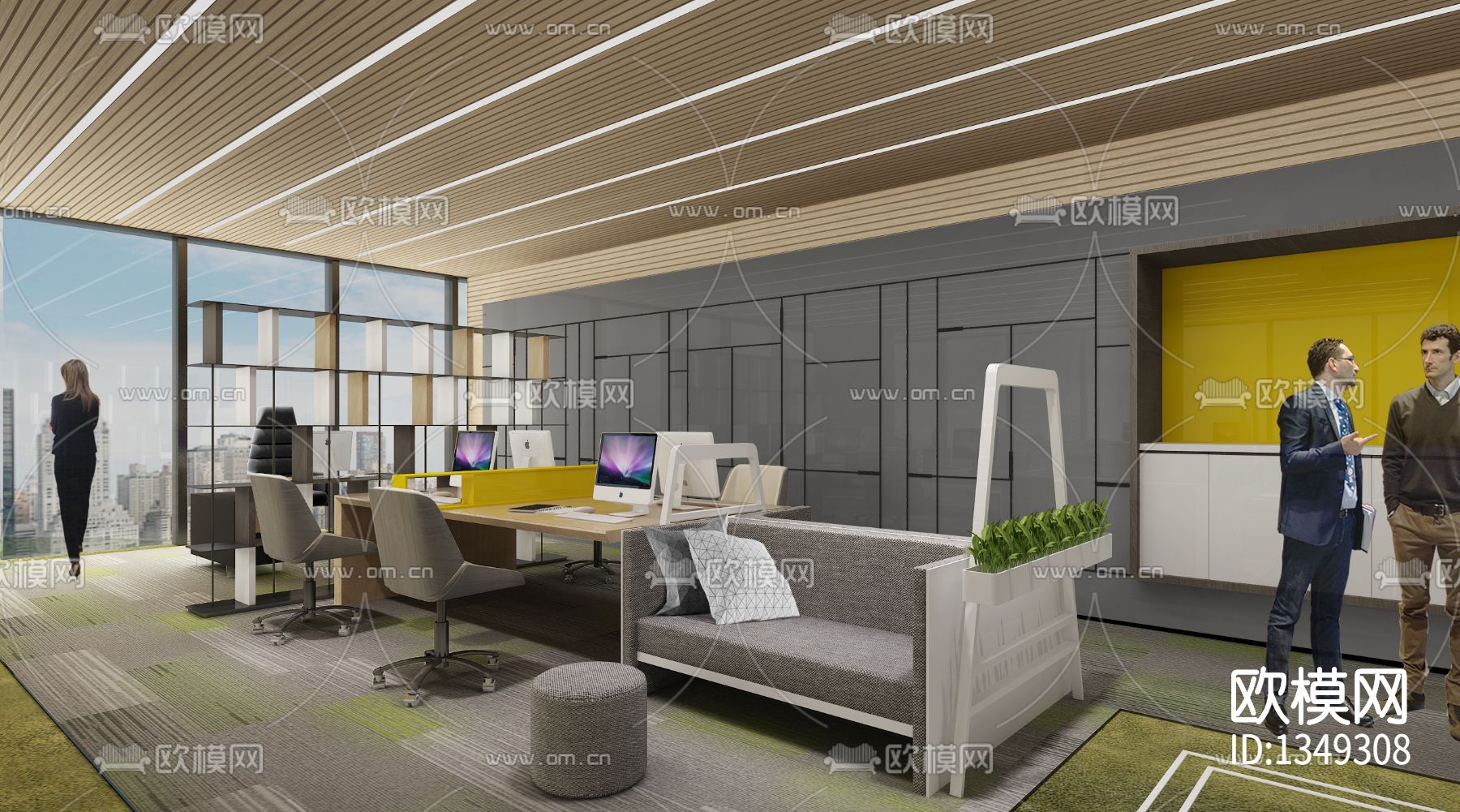 旭辉广场科创办公样板房cad施工图下载（渲染图4）