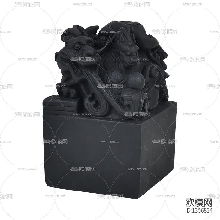 中式玄武石雕印章摆件下载