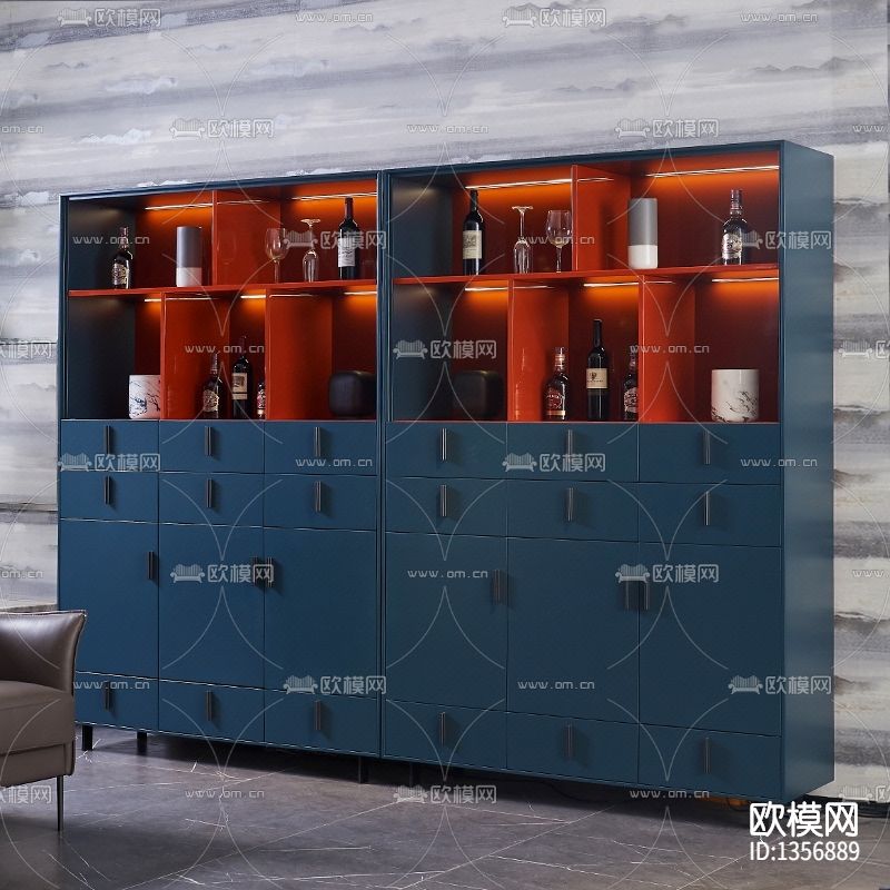 现代极简创意实木储物柜下载（渲染图4）