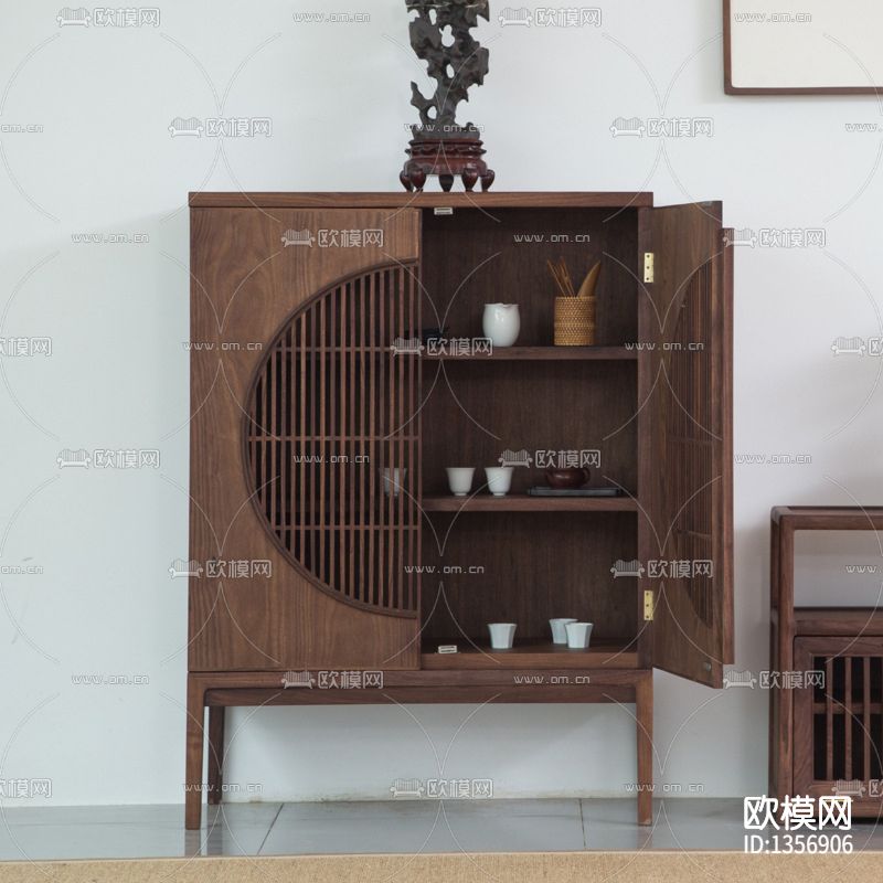 新中式禅意实木储物柜下载（渲染图3）