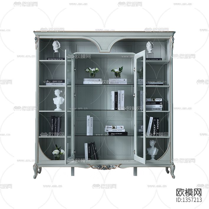法式轻奢实木雕花书柜下载（渲染图1）