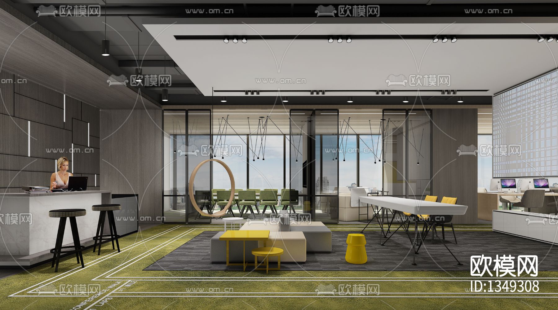 旭辉广场科创办公样板房cad施工图下载（渲染图1）