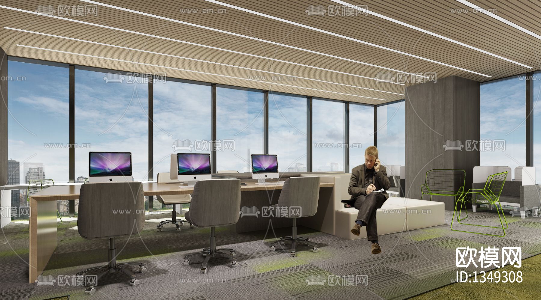 旭辉广场科创办公样板房cad施工图下载（渲染图7）