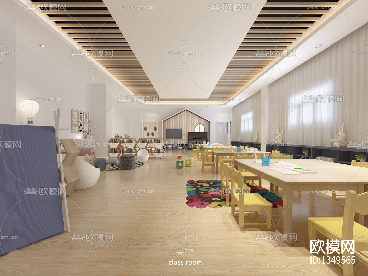 现代幼儿园cad施工图下载（渲染图2）