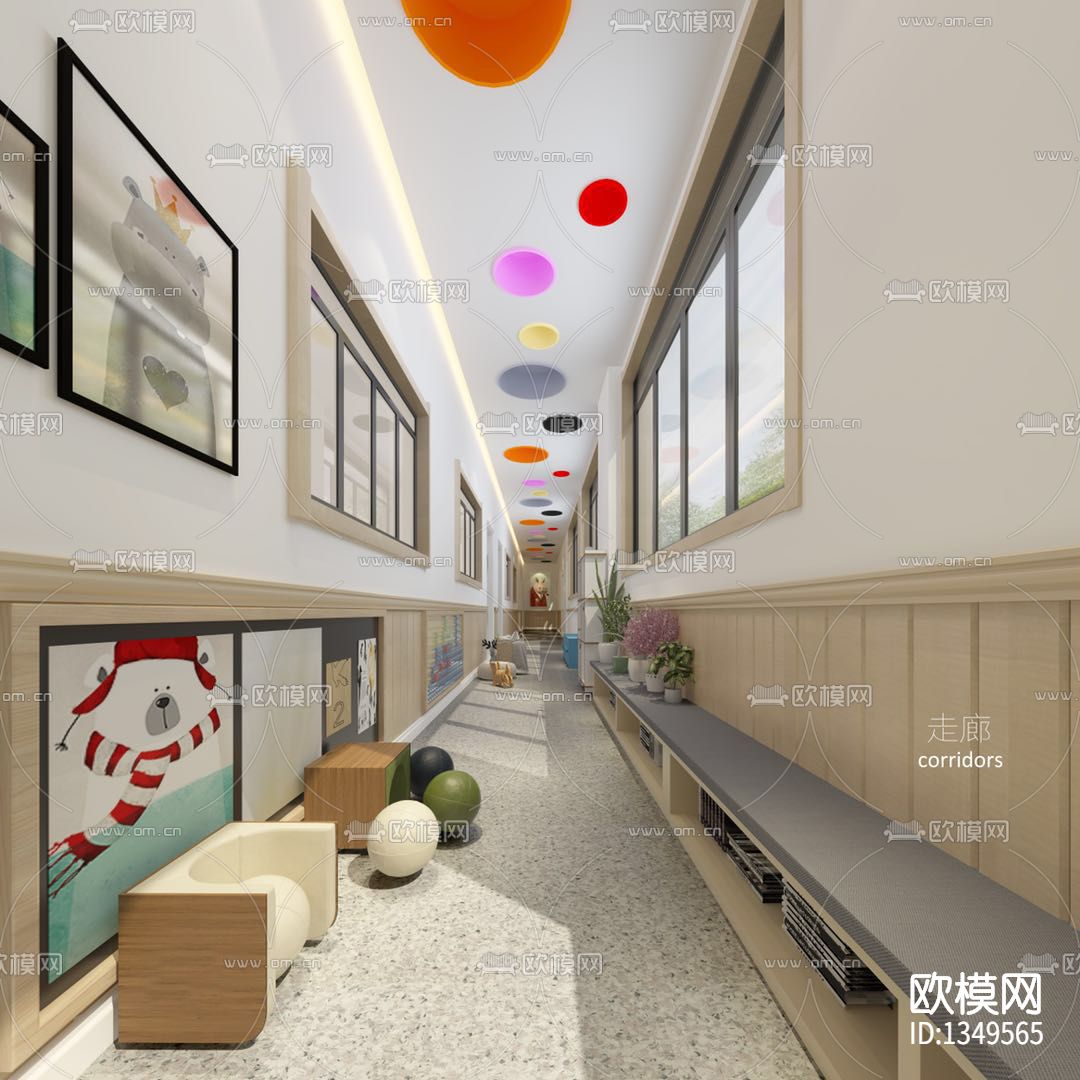 现代幼儿园cad施工图下载（渲染图4）