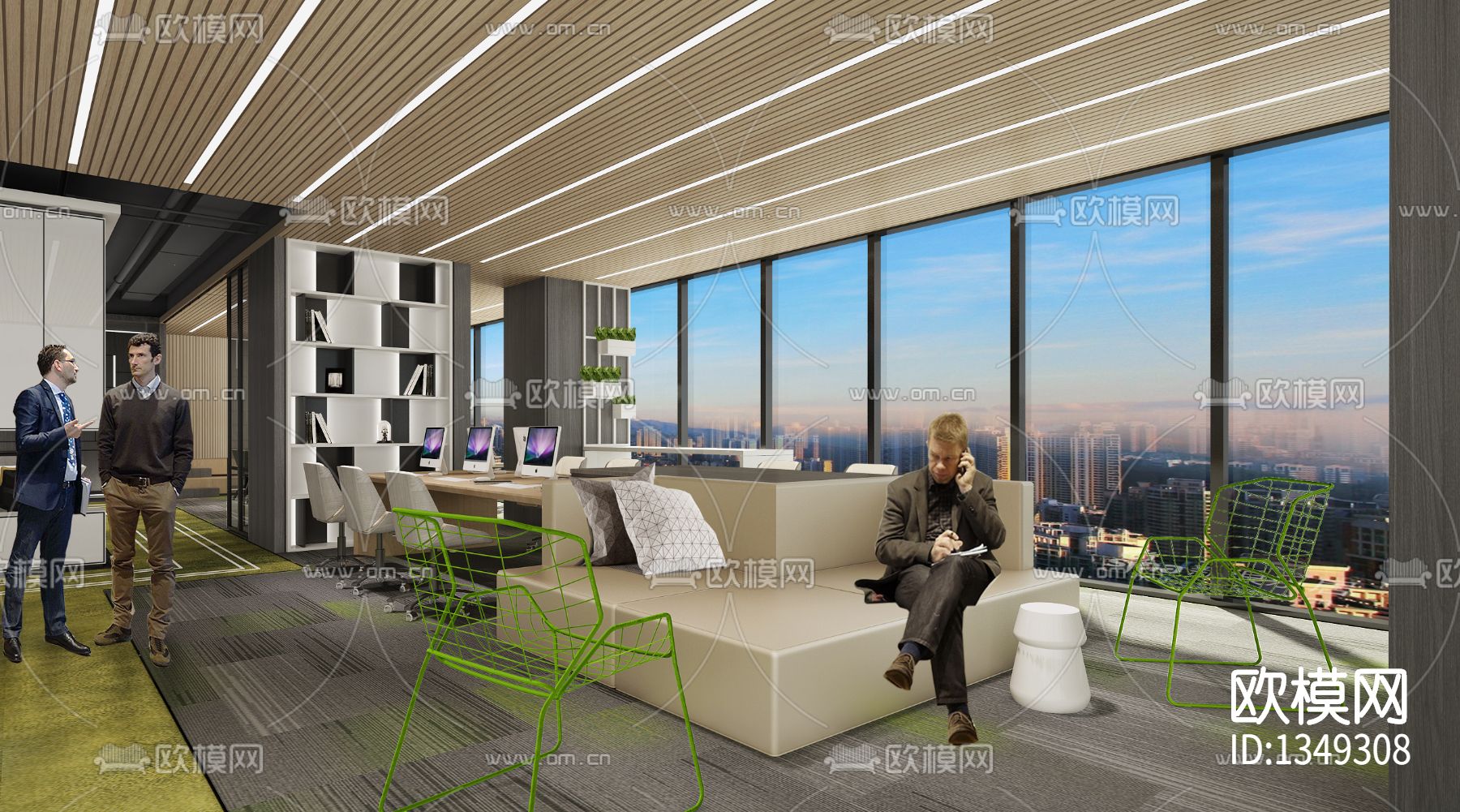 旭辉广场科创办公样板房cad施工图下载（渲染图5）