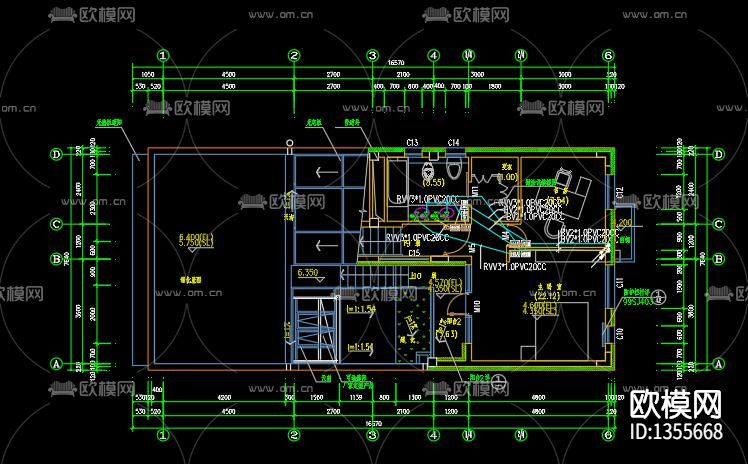 三层别墅电气cad施工图下载（渲染图1）