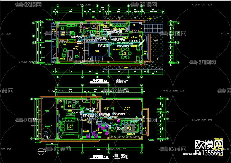 三层别墅电气cad施工图下载（渲染图3）