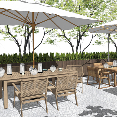 现代户外休闲桌椅su模型