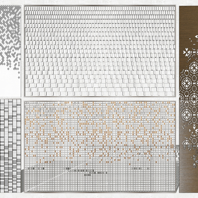 现代金属镂空景墙冲孔板镂空锈板su模型