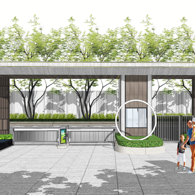 现代住宅小区大门su模型