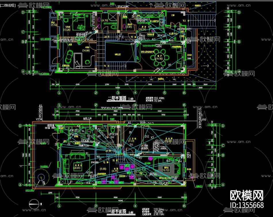 三层别墅电气cad施工图下载（渲染图6）