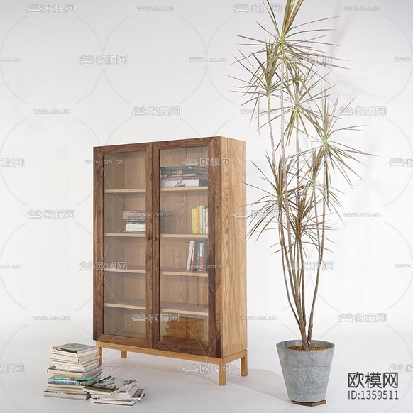 新中式簡約實木玻璃展柜下載(渲染圖2)