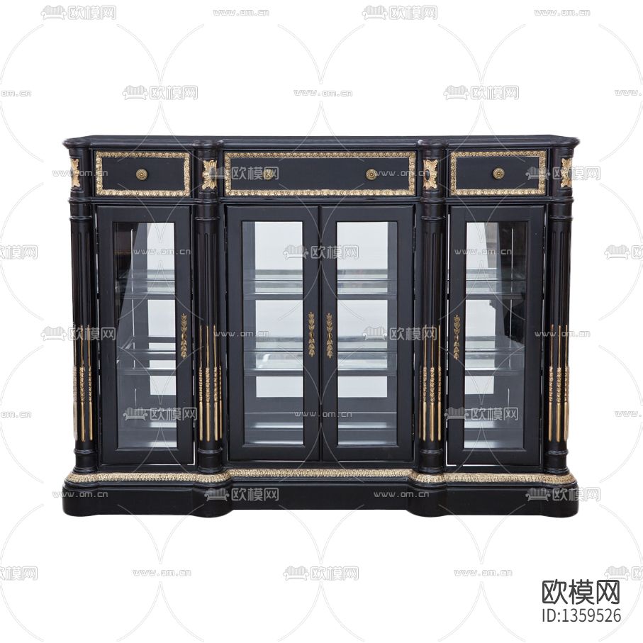 法式轻奢实木雕花描金玻璃展柜下载