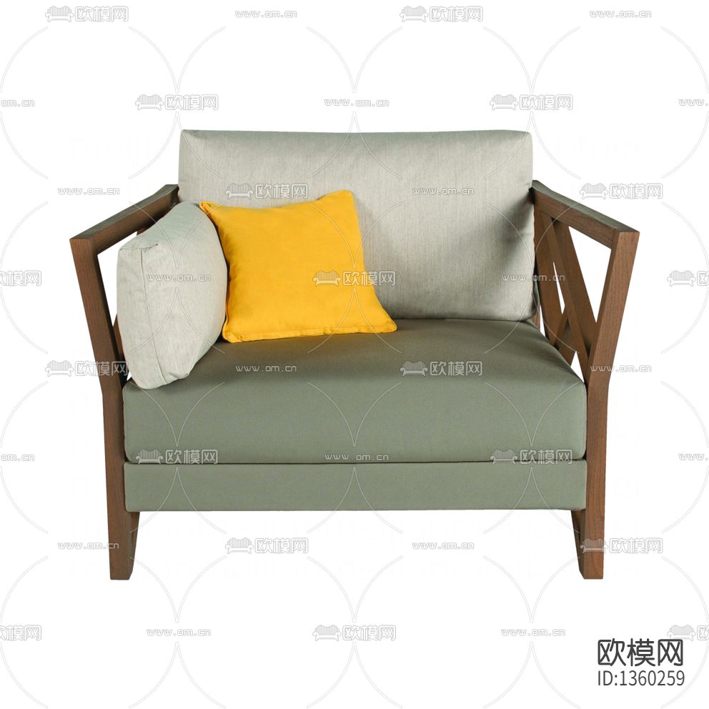 北欧简约实木布艺单人户外沙发下载（渲染图2）