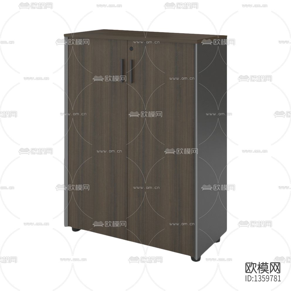 现代咖啡橡木饰面流星灰办公柜下载