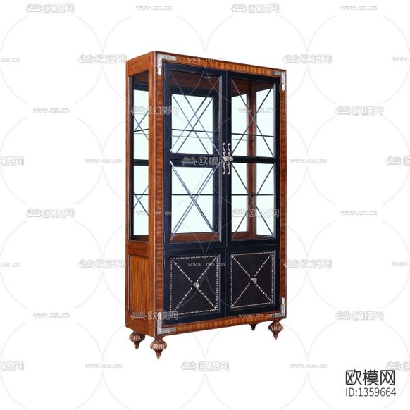 美式復(fù)古實木雕花玻璃展柜下載
