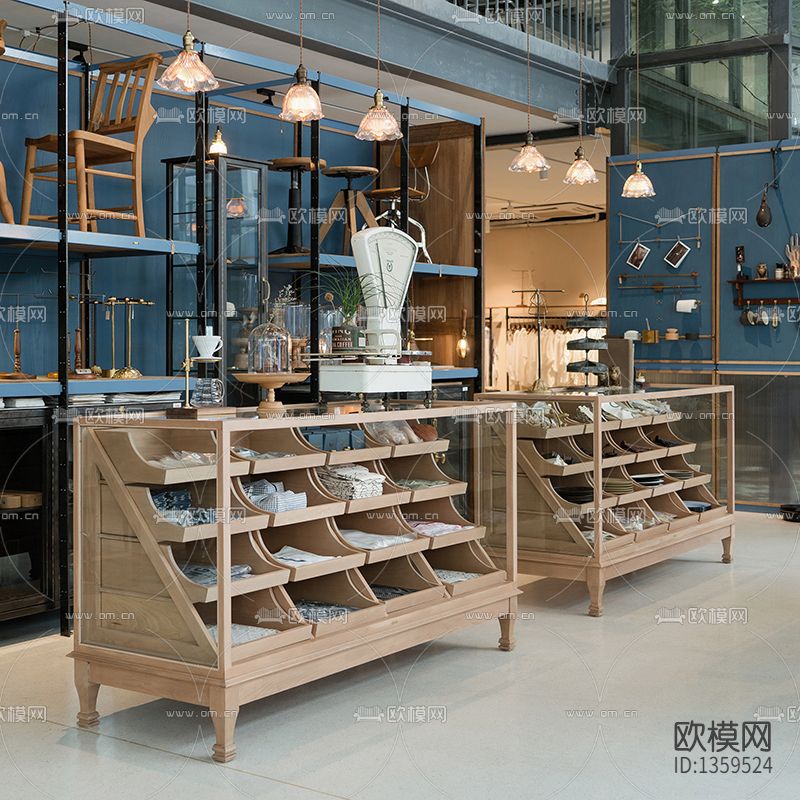 美式复古实木多层实木珠宝展柜下载（渲染图1）