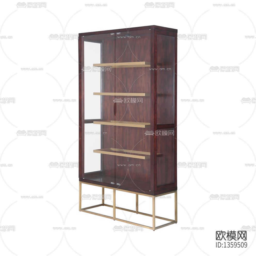 新中式轻奢实木不锈钢展柜下载（渲染图3）