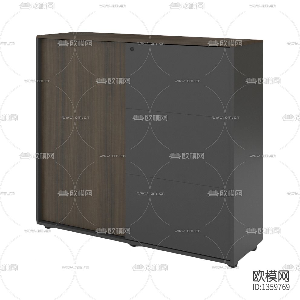 现代咖啡橡木饰面流星灰办公柜